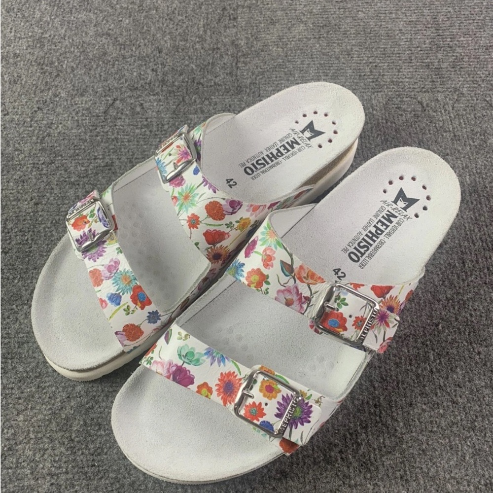 Mephisto Hester Floral Bloom Air Relax Womens Leather Slip On Sandals Size 42